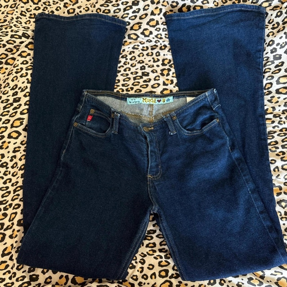 2000s dark blue wash mudd low rise flare jeans